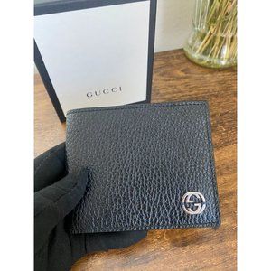 Authentic New Gucci Black And Blue Marmont Leather GG Bifold Wallet